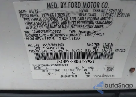 2013 Ford Taurus Limited from USA, damaged, VIN 1FAHP2F88DG127931